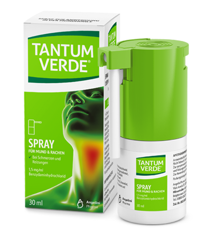 Tantum Verde Spray Verpackung und Produkt