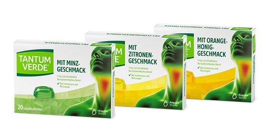 Alle drei Sorten der Tantum Verde Lutschtabletten